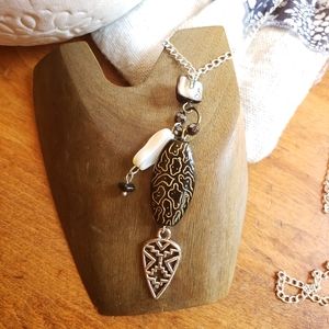 Handmade Boho Aztec Seashell Silver Long Necklace